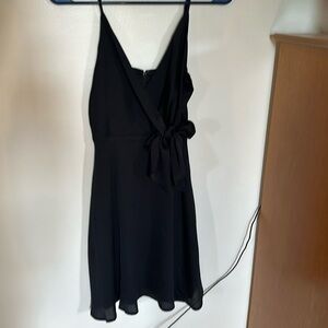 Black wrap front v neck dress